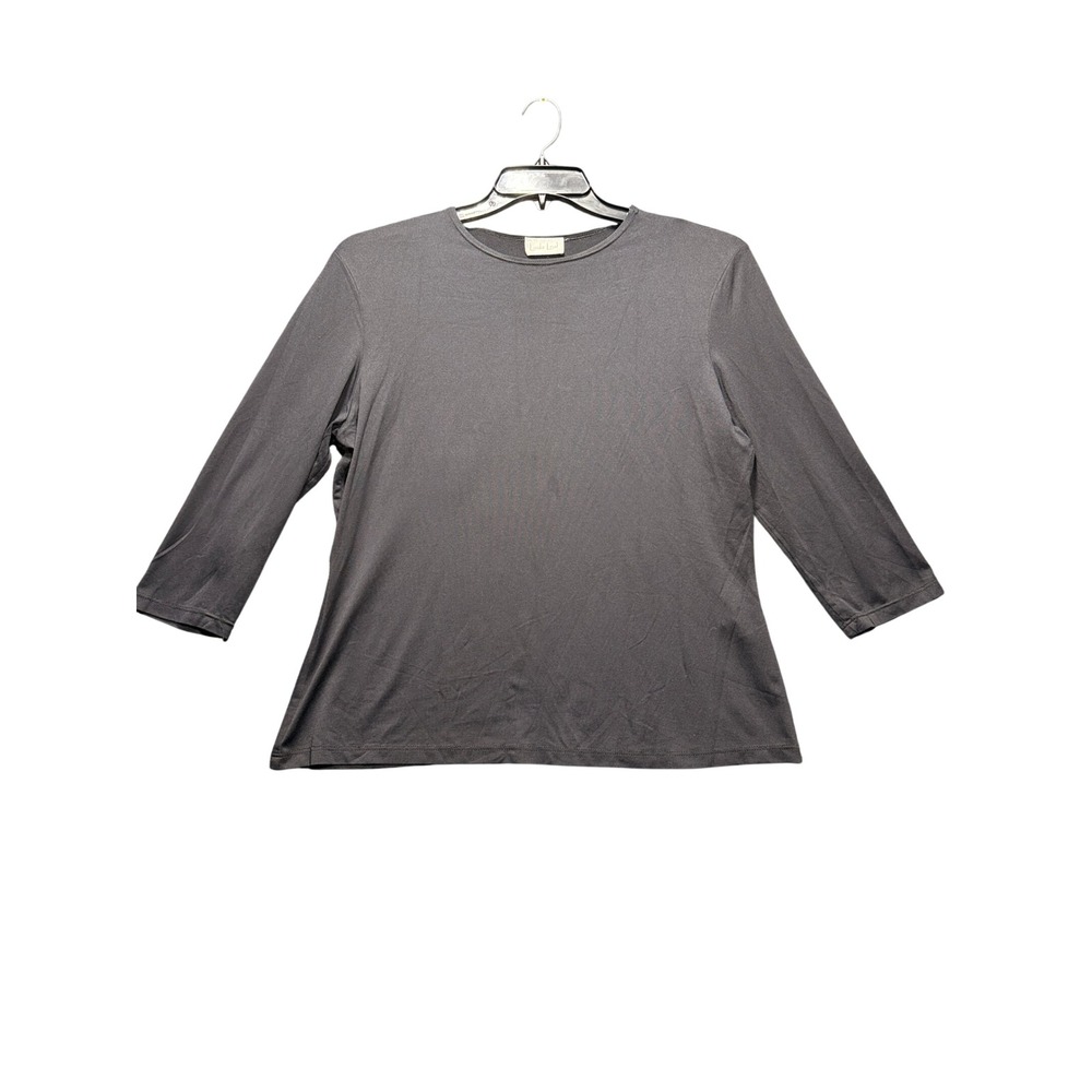 Linda Leal Top Women XL Black 3/4 Sleeve Crew Neck Stretch LOT#23912-01
